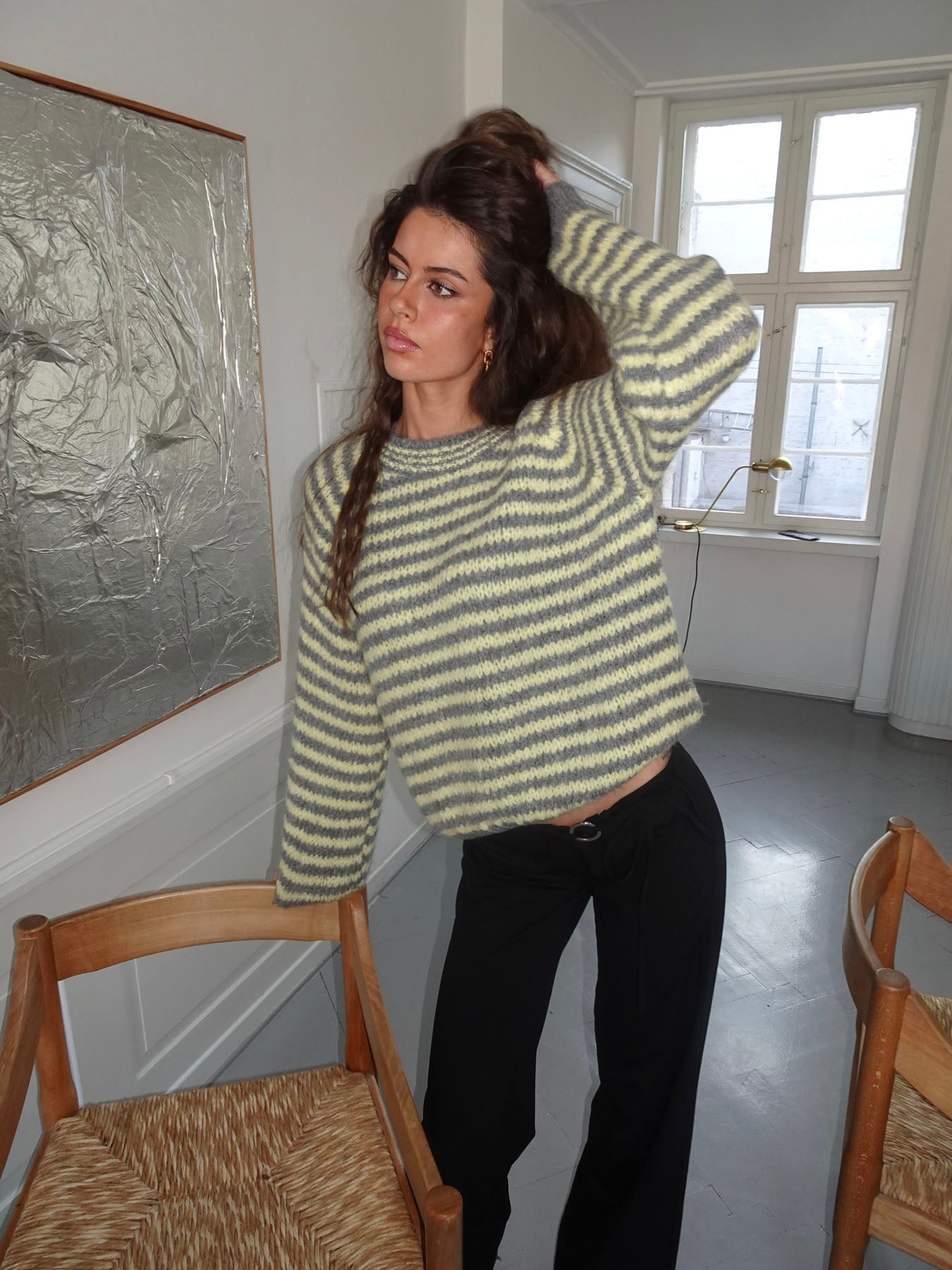 Zeya knit with stripes - Yellow/grey