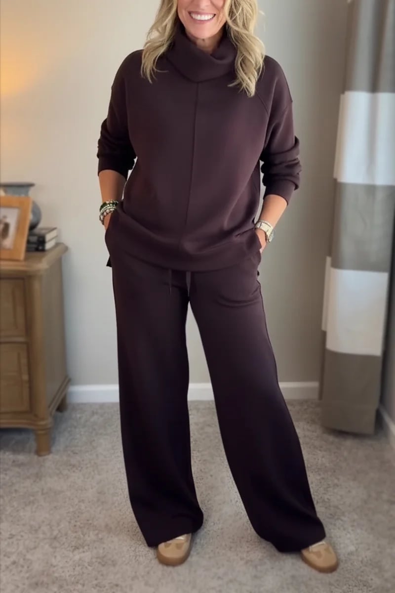 🔥Women's Casual Set, Minimalist High Collar Sweater + Straight Casual Pants