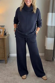 🔥Women's Casual Set, Minimalist High Collar Sweater + Straight Casual Pants