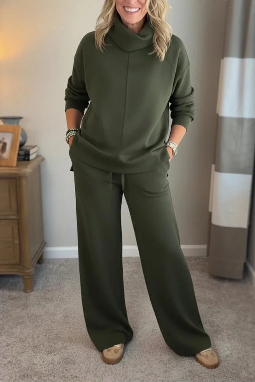 🔥Women's Casual Set, Minimalist High Collar Sweater + Straight Casual Pants