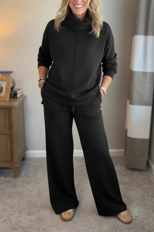 🔥Women's Casual Set, Minimalist High Collar Sweater + Straight Casual Pants