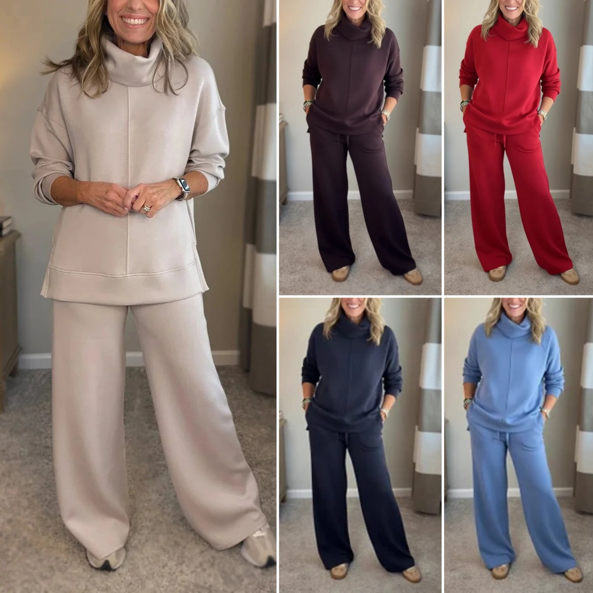 🔥Women's Casual Set, Minimalist High Collar Sweater + Straight Casual Pants