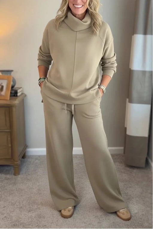 🔥Women's Casual Set, Minimalist High Collar Sweater + Straight Casual Pants