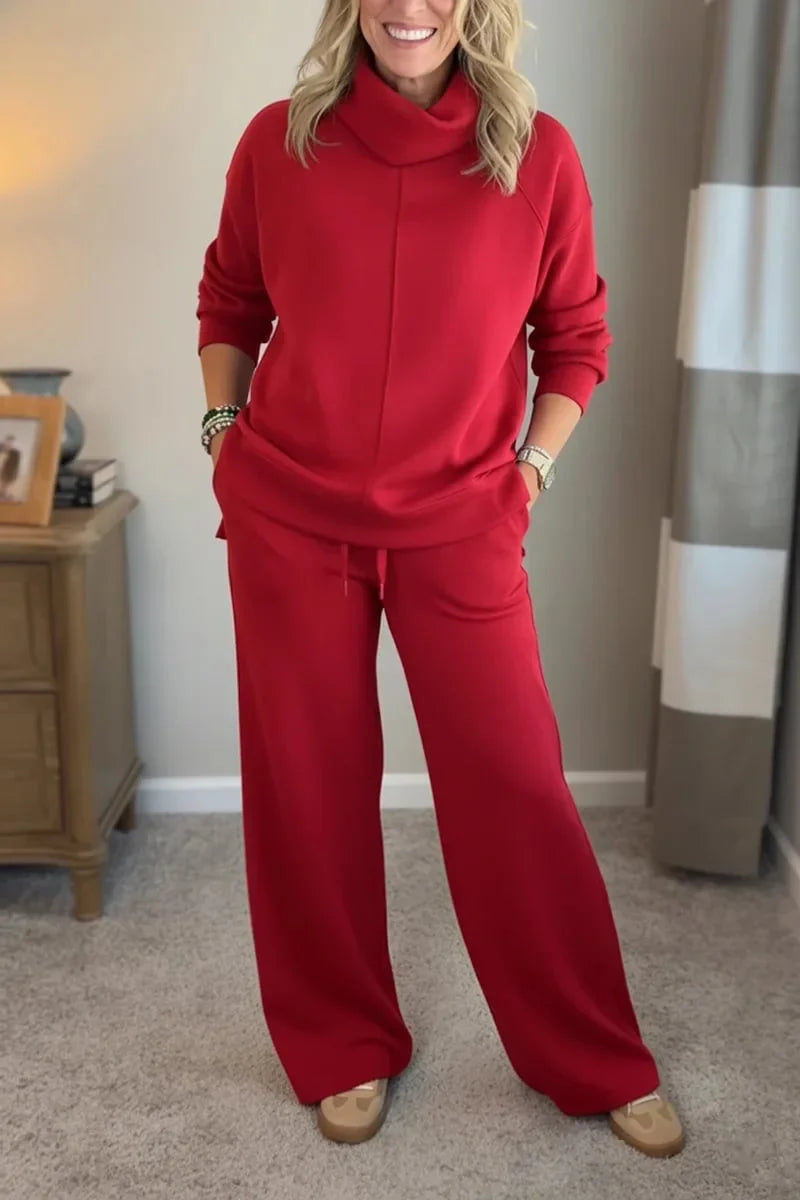 🔥Women's Casual Set, Minimalist High Collar Sweater + Straight Casual Pants