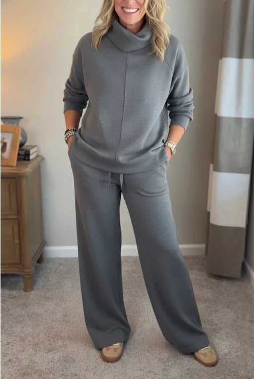 🔥Women's Casual Set, Minimalist High Collar Sweater + Straight Casual Pants