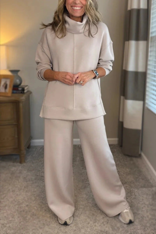 🔥Women's Casual Set, Minimalist High Collar Sweater + Straight Casual Pants