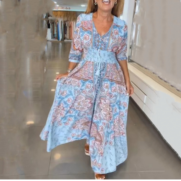 Floral Drawstring Maxi Day Dress
